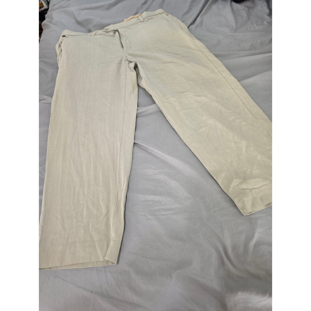 Tommy Bahama Mens 40x30 Silk Cotton Herringbone Flat Front Chino Pants Beige